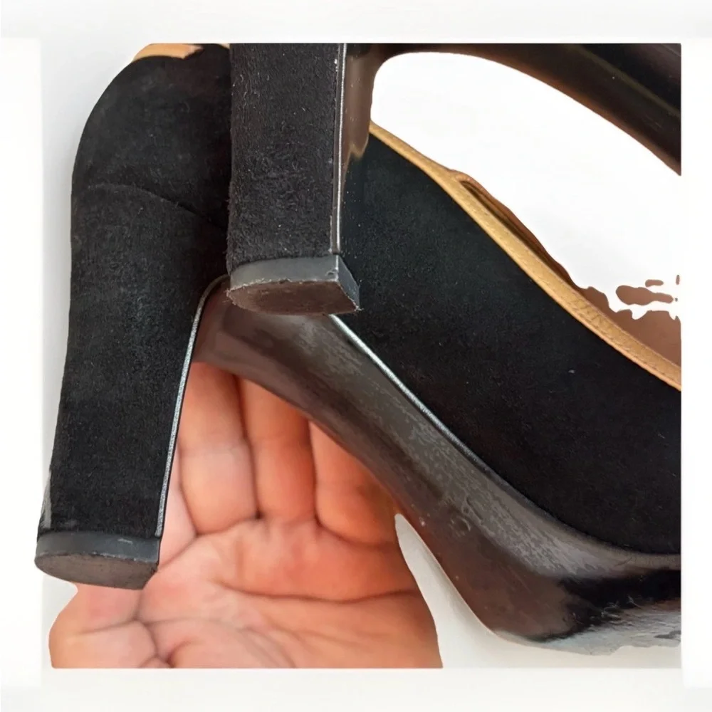 J Crew (8) Made In Italy Suede And Leather Black And Gold Strap Party Flawed